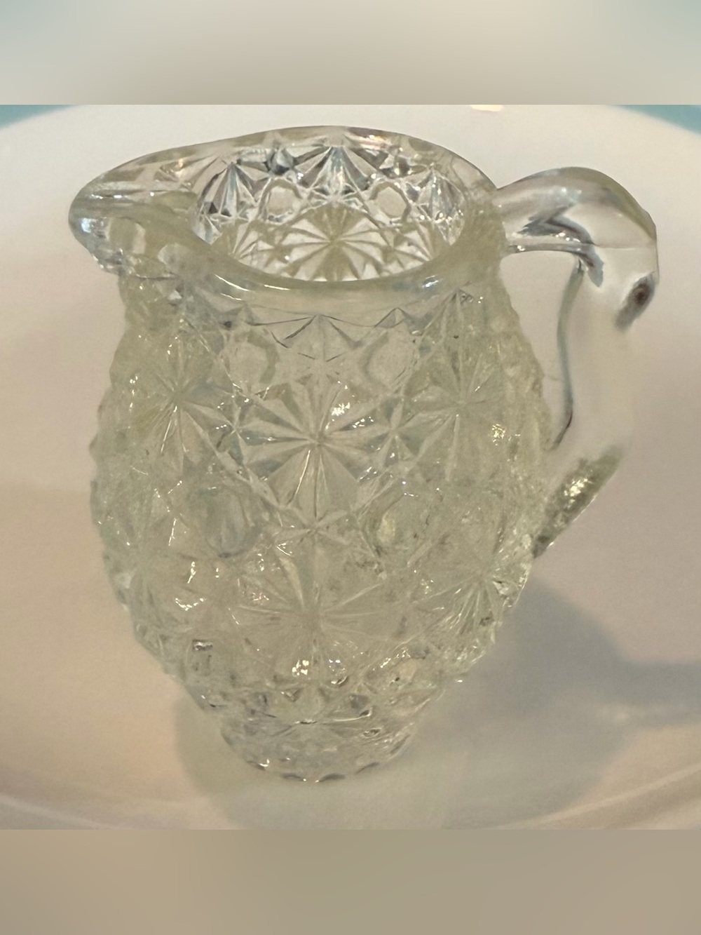 Vintage Pressed Glass Creamer Miniature Pitcher Daisy & Button by Smith Glass